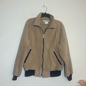 Vintage Y2K LL Bean Tan Sherpa Fleece Bomber Jacket Coat Men's Large